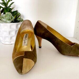 Brown and Gold Accent Suede Enzo Angiolini Pump